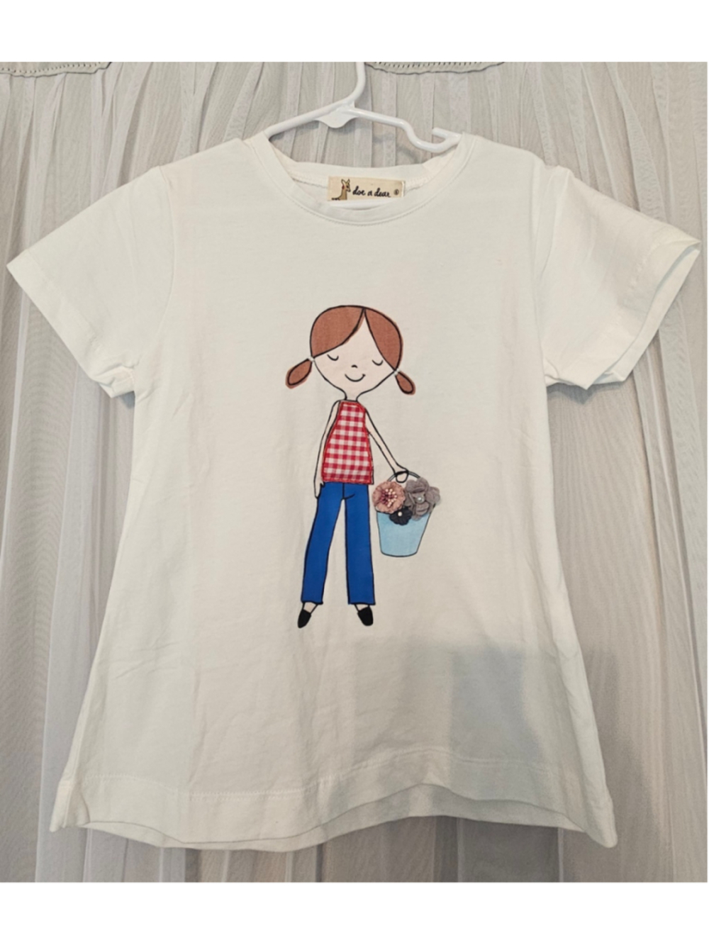 Girls Doe a Dear Short Sleeve Graphic Tee, Size 6, White and Red
